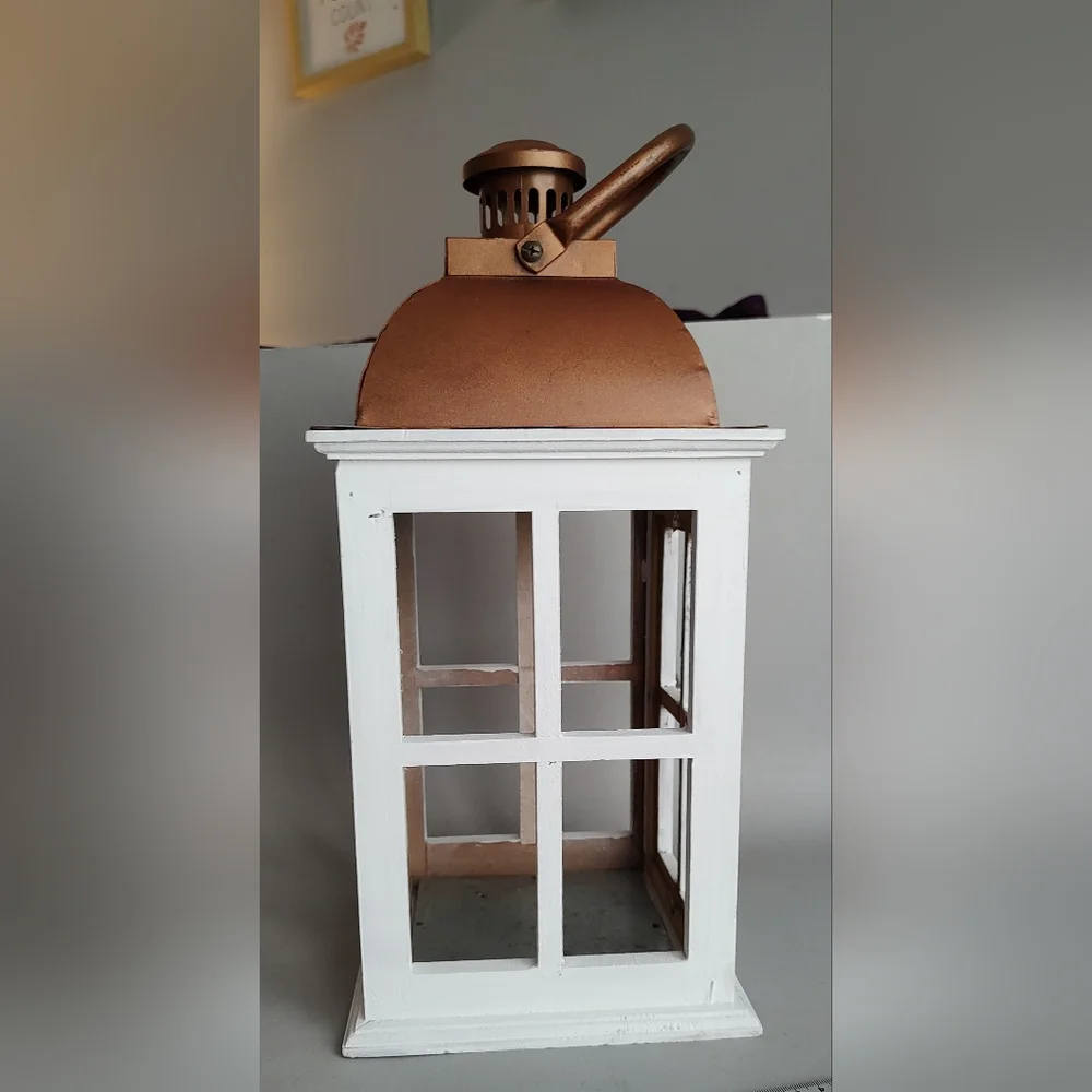 Elements Lantern home decor white and galvanized metal wood good condition - Picture 4 of 11